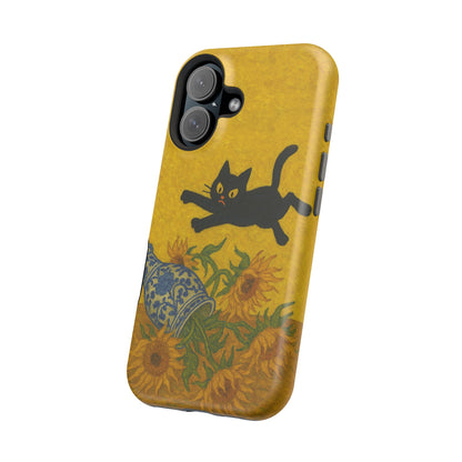 Mischievous Cat & Sunflowers – Van Gogh Inspired – iPhone 16, 15, 14, 13 – MagSafe Magnetic Tough Case by HitStickers