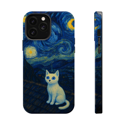 Starry Night Cat – Van Gogh Inspired – iPhone 16, 15, 14, 13 – MagSafe Magnetic Tough Case by HitStickers
