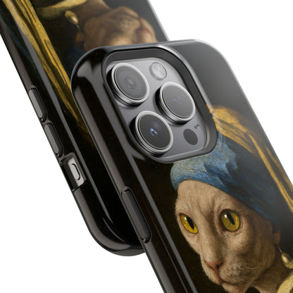 Cat with a Pearl Earring – Vermeer Inspired – iPhone 16, 15, 14, 13 – MagSafe Magnetic Tough Case by HitStickers