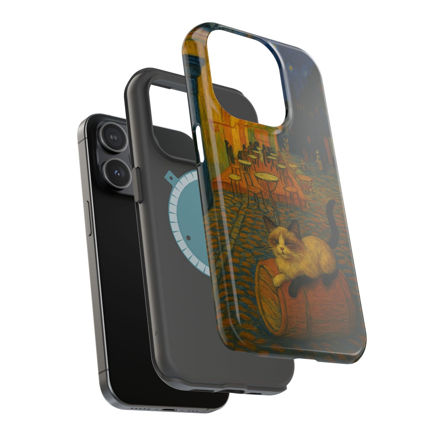 Café Cat at Night – Van Gogh Inspired – iPhone 16, 15, 14, 13 – MagSafe Magnetic Tough Case by HitStickers