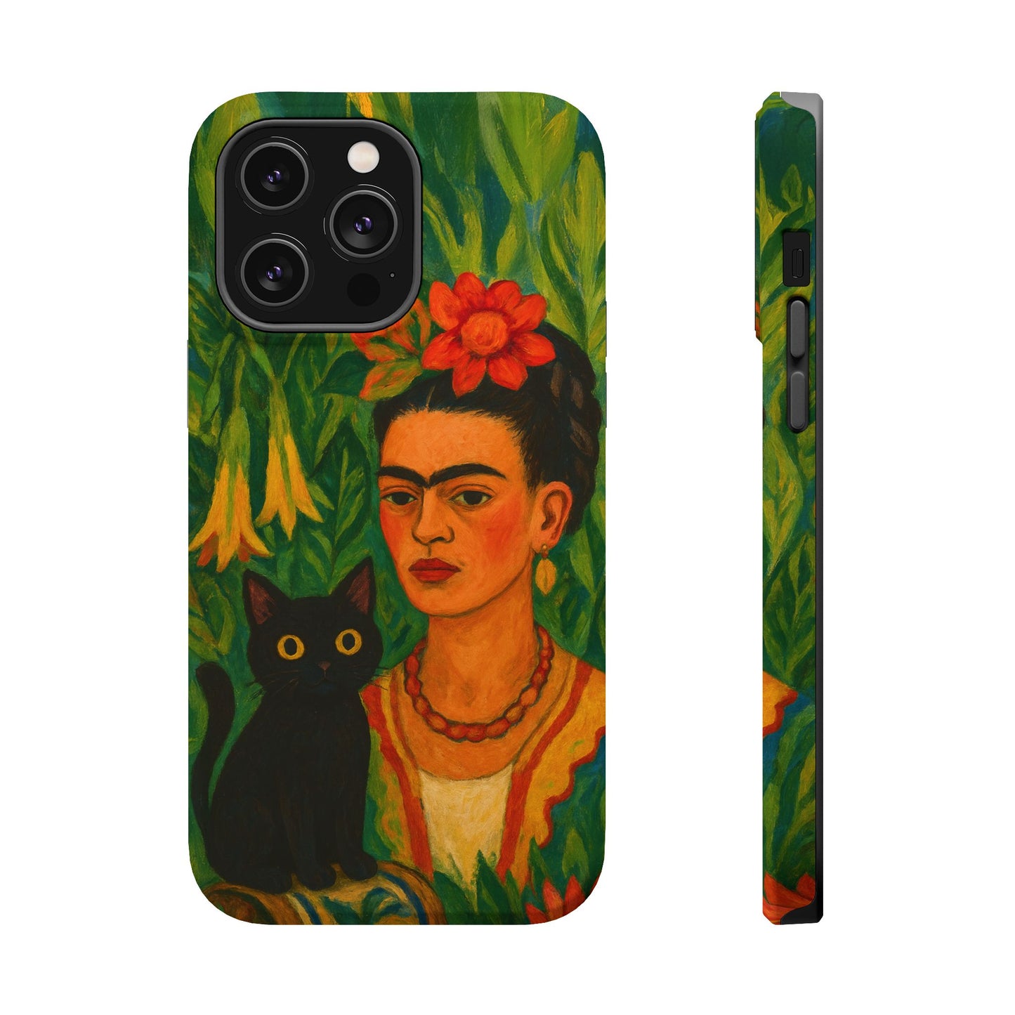 Frida & the Black Cat – Kahlo Inspired – iPhone 16, 15, 14, 13 – MagSafe Magnetic Tough Case by HitStickers