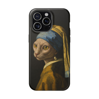 Cat with a Pearl Earring – Vermeer Inspired – iPhone 16, 15, 14, 13 – MagSafe Magnetic Tough Case by HitStickers