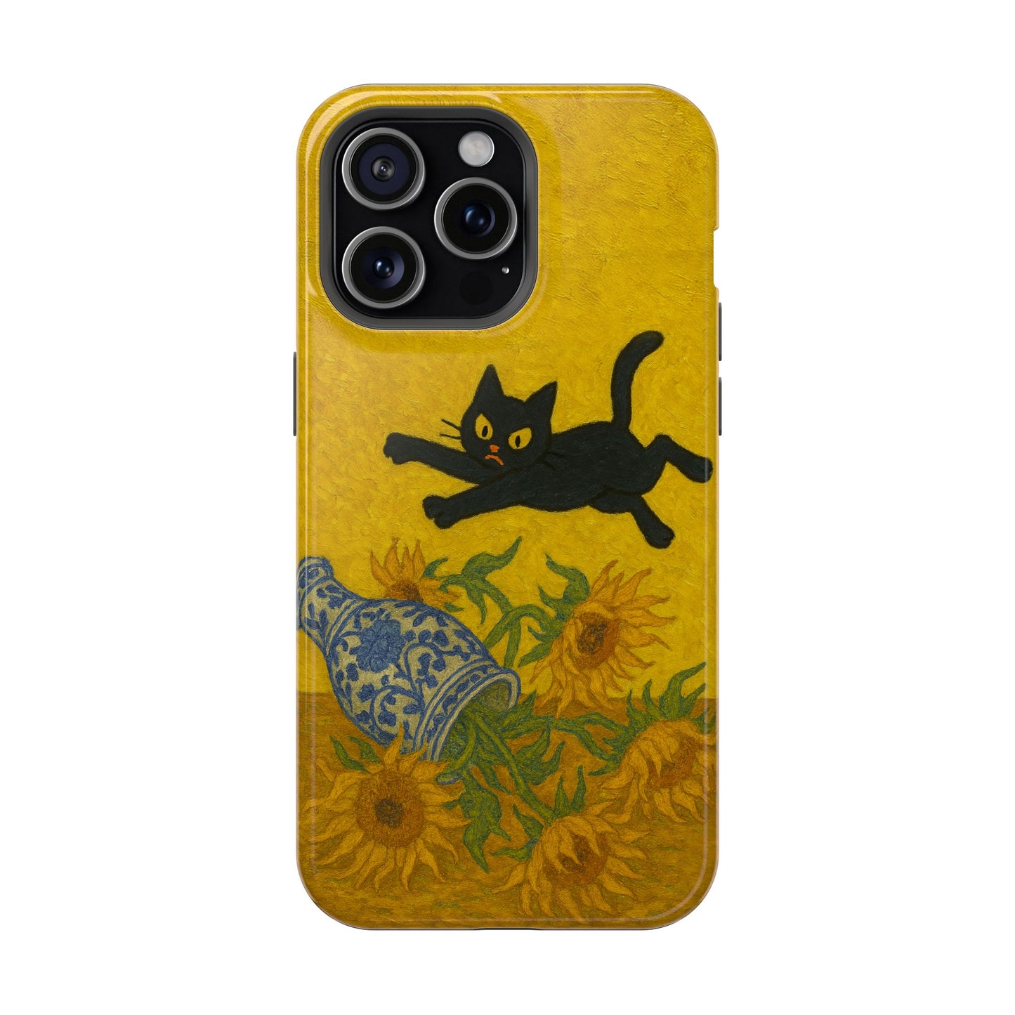 Mischievous Cat & Sunflowers – Van Gogh Inspired – iPhone 16, 15, 14, 13 – MagSafe Magnetic Tough Case by HitStickers