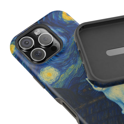 Starry Night Cat – Van Gogh Inspired – iPhone 16, 15, 14, 13 – MagSafe Magnetic Tough Case by HitStickers