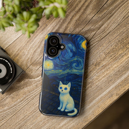 Starry Night Cat – Van Gogh Inspired – iPhone 16, 15, 14, 13 – MagSafe Magnetic Tough Case by HitStickers