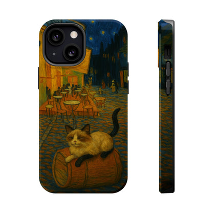 Café Cat at Night – Van Gogh Inspired – iPhone 16, 15, 14, 13 – MagSafe Magnetic Tough Case by HitStickers
