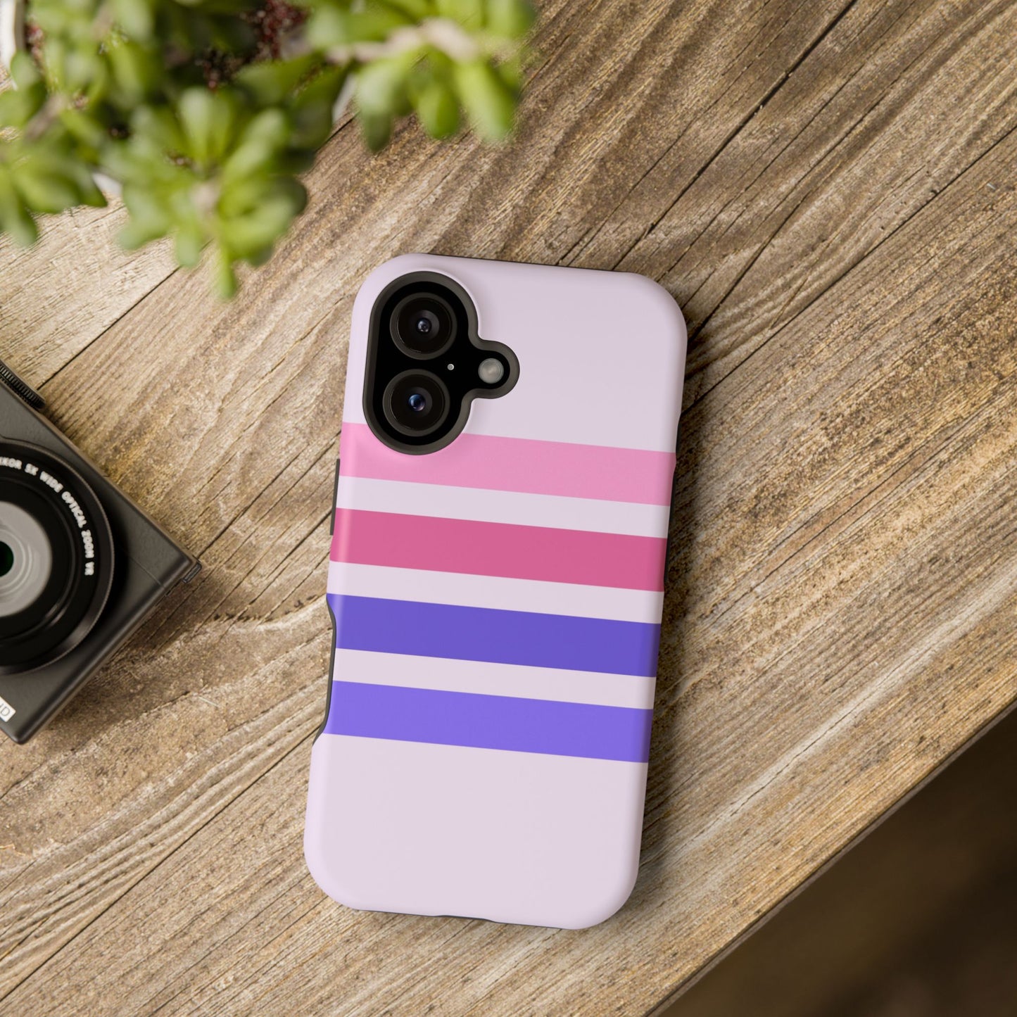 Lavender Love Striped – iPhone 16, 15, 14, 13 – MagSafe Magnetic Tough Case by HitStickers