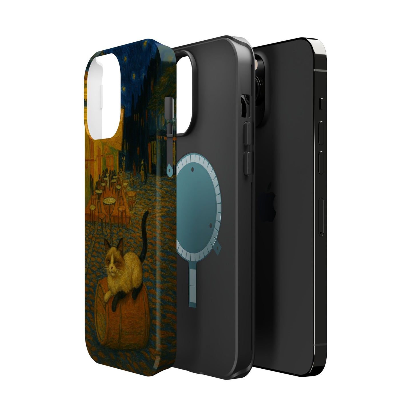 Café Cat at Night – Van Gogh Inspired – iPhone 16, 15, 14, 13 – MagSafe Magnetic Tough Case by HitStickers