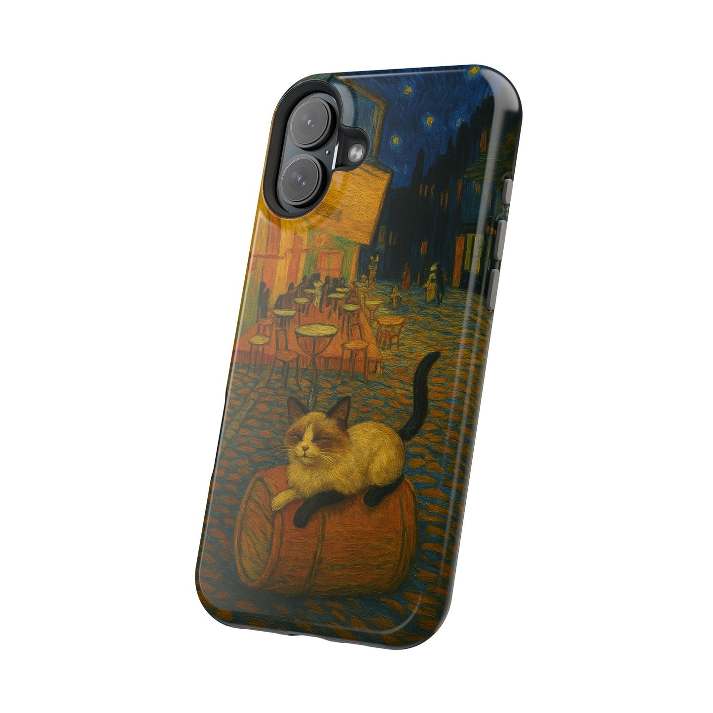 Café Cat at Night – Van Gogh Inspired – iPhone 16, 15, 14, 13 – MagSafe Magnetic Tough Case by HitStickers