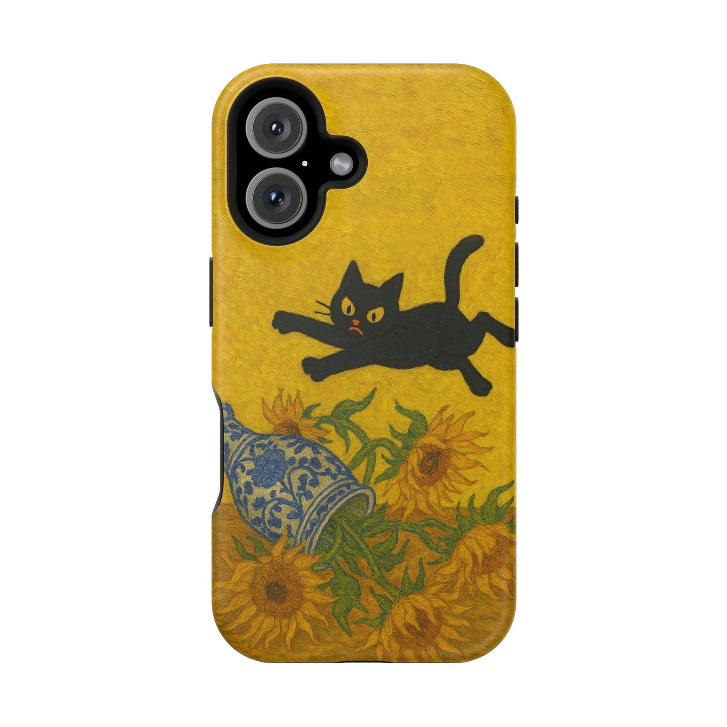 Mischievous Cat & Sunflowers – Van Gogh Inspired – iPhone 16, 15, 14, 13 – MagSafe Magnetic Tough Case by HitStickers