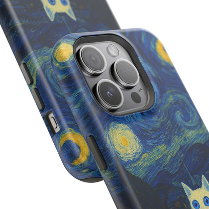 Starry Night Cat – Van Gogh Inspired – iPhone 16, 15, 14, 13 – MagSafe Magnetic Tough Case by HitStickers