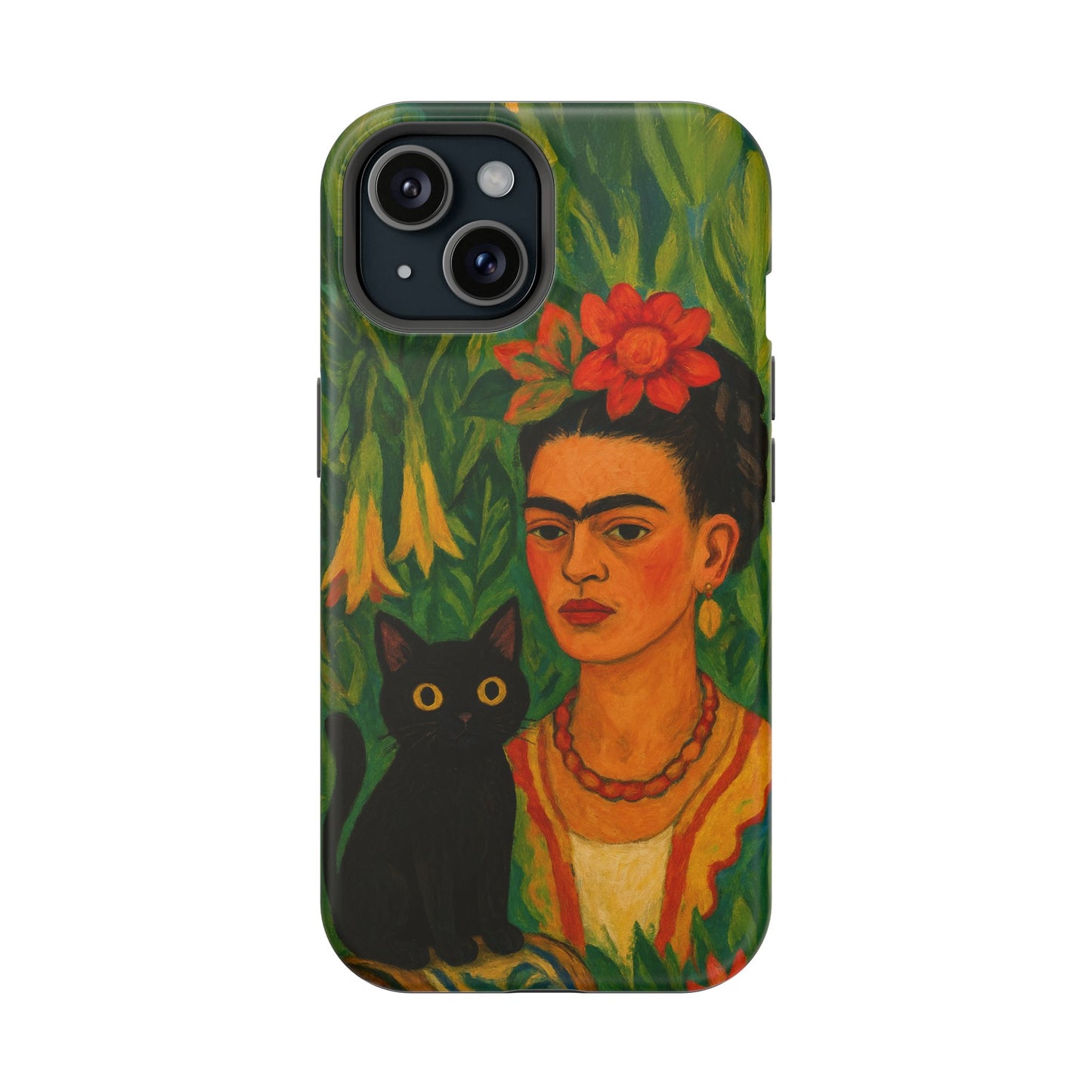 Frida & the Black Cat – Kahlo Inspired – iPhone 16, 15, 14, 13 – MagSafe Magnetic Tough Case by HitStickers