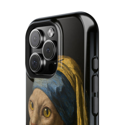 Cat with a Pearl Earring – Vermeer Inspired – iPhone 16, 15, 14, 13 – MagSafe Magnetic Tough Case by HitStickers