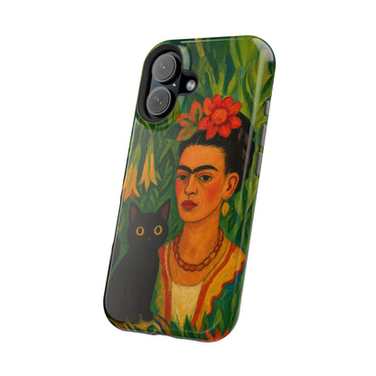Frida & the Black Cat – Kahlo Inspired – iPhone 16, 15, 14, 13 – MagSafe Magnetic Tough Case by HitStickers