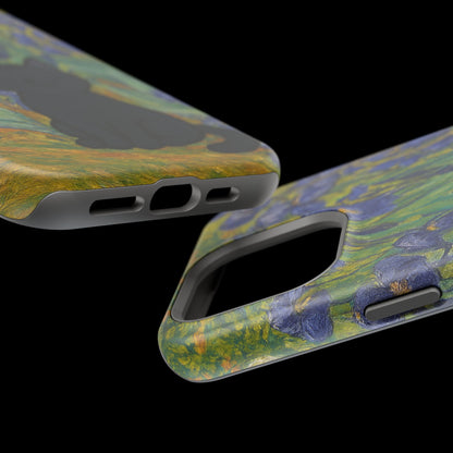 Peaceful Cat in Irises – Van Gogh Inspired – iPhone 16, 15, 14, 13 – MagSafe Magnetic Tough Case by HitStickers