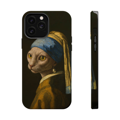 Cat with a Pearl Earring – Vermeer Inspired – iPhone 16, 15, 14, 13 – MagSafe Magnetic Tough Case by HitStickers