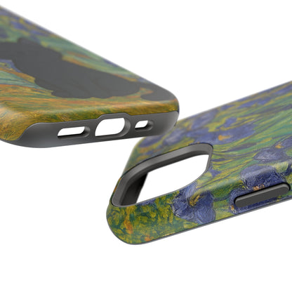 Peaceful Cat in Irises – Van Gogh Inspired – iPhone 16, 15, 14, 13 – MagSafe Magnetic Tough Case by HitStickers