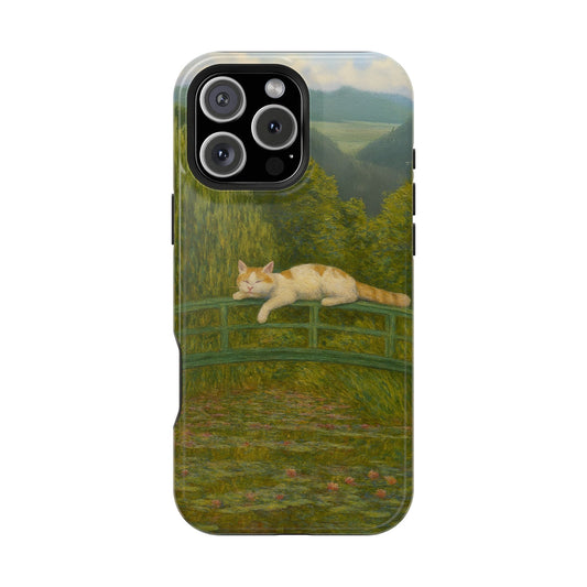 Sleeping Cat on the Japanese Bridge – Monet Inspired – iPhone 16, 15, 14, 13 – MagSafe Magnetic Tough Case by HitStickers