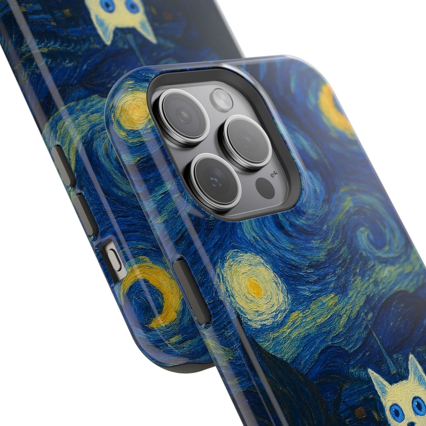 Starry Night Cat – Van Gogh Inspired – iPhone 16, 15, 14, 13 – MagSafe Magnetic Tough Case by HitStickers