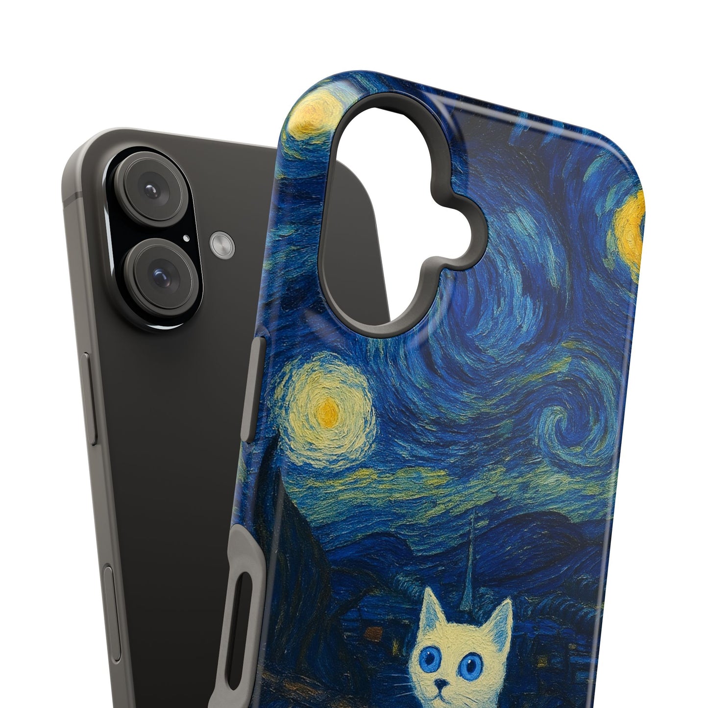 Starry Night Cat – Van Gogh Inspired – iPhone 16, 15, 14, 13 – MagSafe Magnetic Tough Case by HitStickers