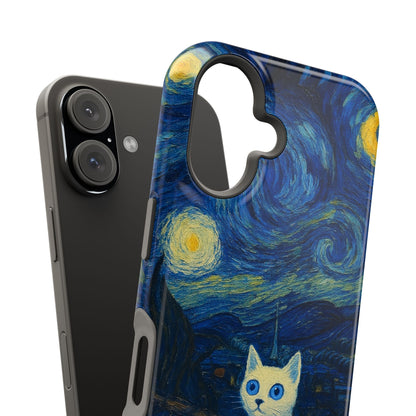 Starry Night Cat – Van Gogh Inspired – iPhone 16, 15, 14, 13 – MagSafe Magnetic Tough Case by HitStickers