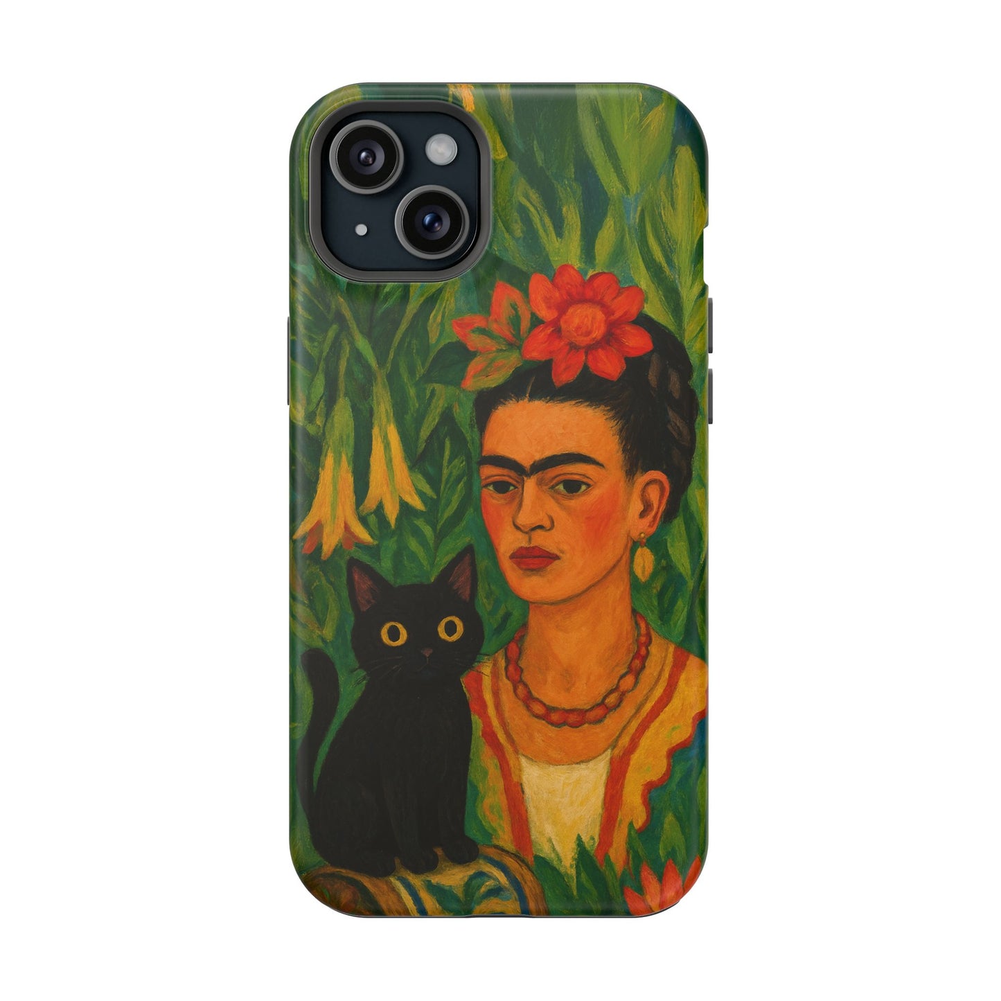 Frida & the Black Cat – Kahlo Inspired – iPhone 16, 15, 14, 13 – MagSafe Magnetic Tough Case by HitStickers