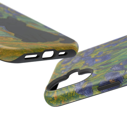 Peaceful Cat in Irises – Van Gogh Inspired – iPhone 16, 15, 14, 13 – MagSafe Magnetic Tough Case by HitStickers