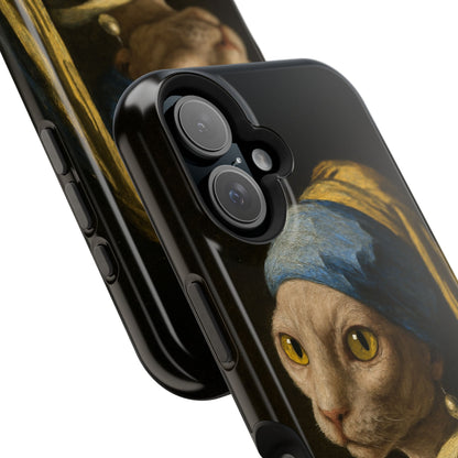 Cat with a Pearl Earring – Vermeer Inspired – iPhone 16, 15, 14, 13 – MagSafe Magnetic Tough Case by HitStickers