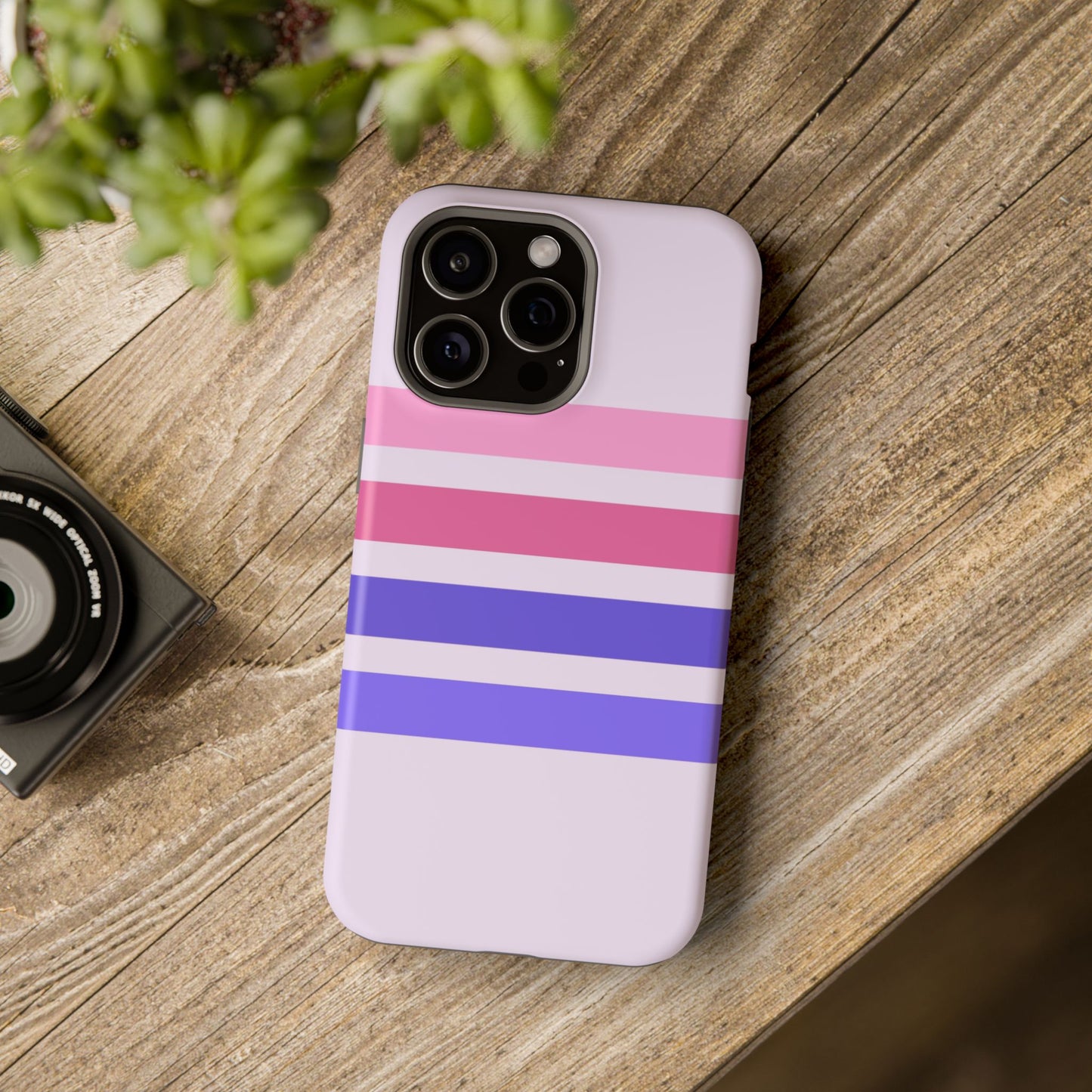 Lavender Love Striped – iPhone 16, 15, 14, 13 – MagSafe Magnetic Tough Case by HitStickers