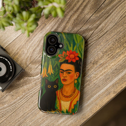 Frida & the Black Cat – Kahlo Inspired – iPhone 16, 15, 14, 13 – MagSafe Magnetic Tough Case by HitStickers