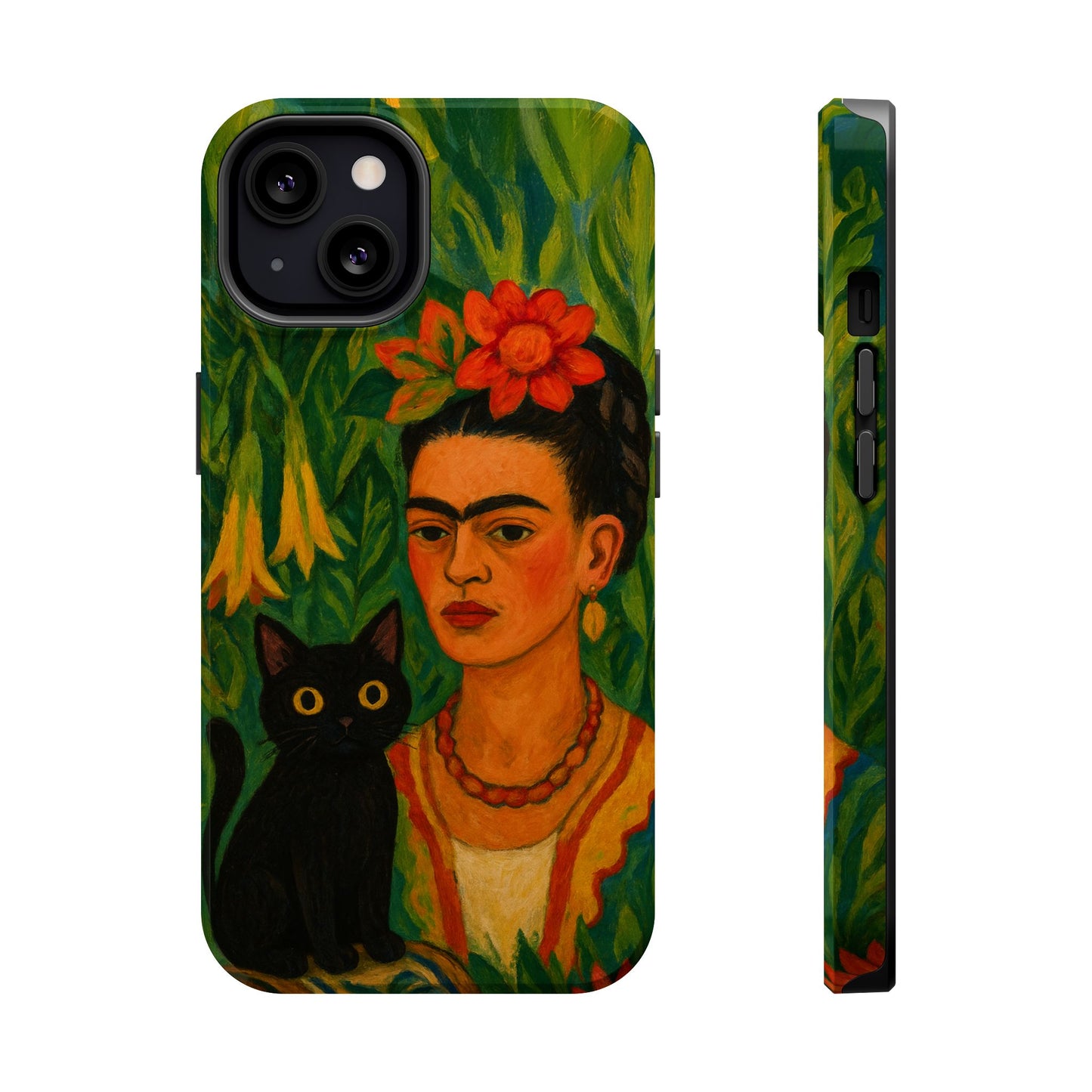Frida & the Black Cat – Kahlo Inspired – iPhone 16, 15, 14, 13 – MagSafe Magnetic Tough Case by HitStickers