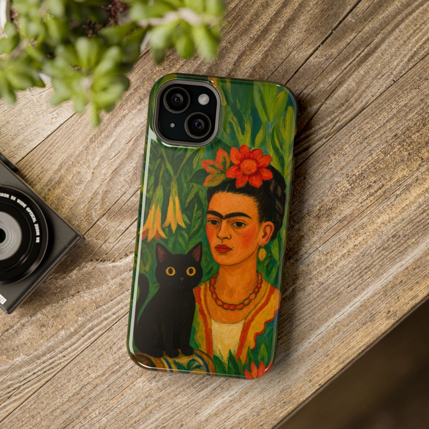 Frida & the Black Cat – Kahlo Inspired – iPhone 16, 15, 14, 13 – MagSafe Magnetic Tough Case by HitStickers