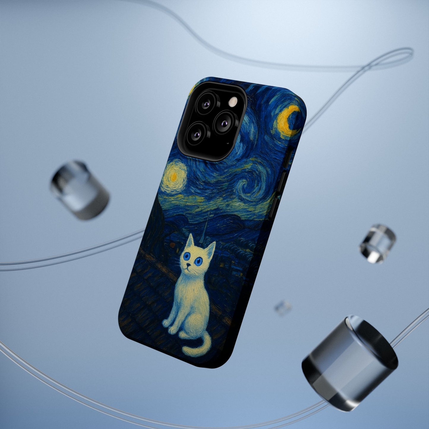 Starry Night Cat – Van Gogh Inspired – iPhone 16, 15, 14, 13 – MagSafe Magnetic Tough Case by HitStickers