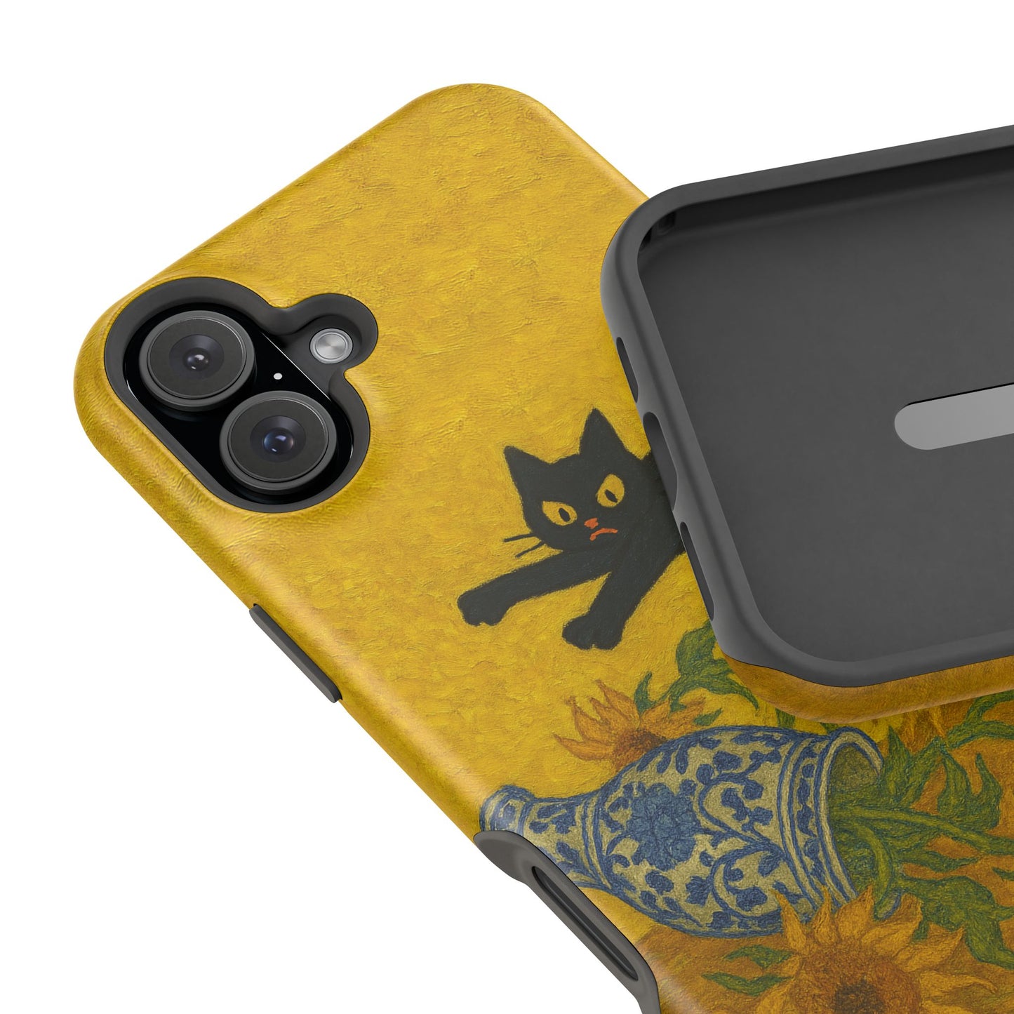 Mischievous Cat & Sunflowers – Van Gogh Inspired – iPhone 16, 15, 14, 13 – MagSafe Magnetic Tough Case by HitStickers