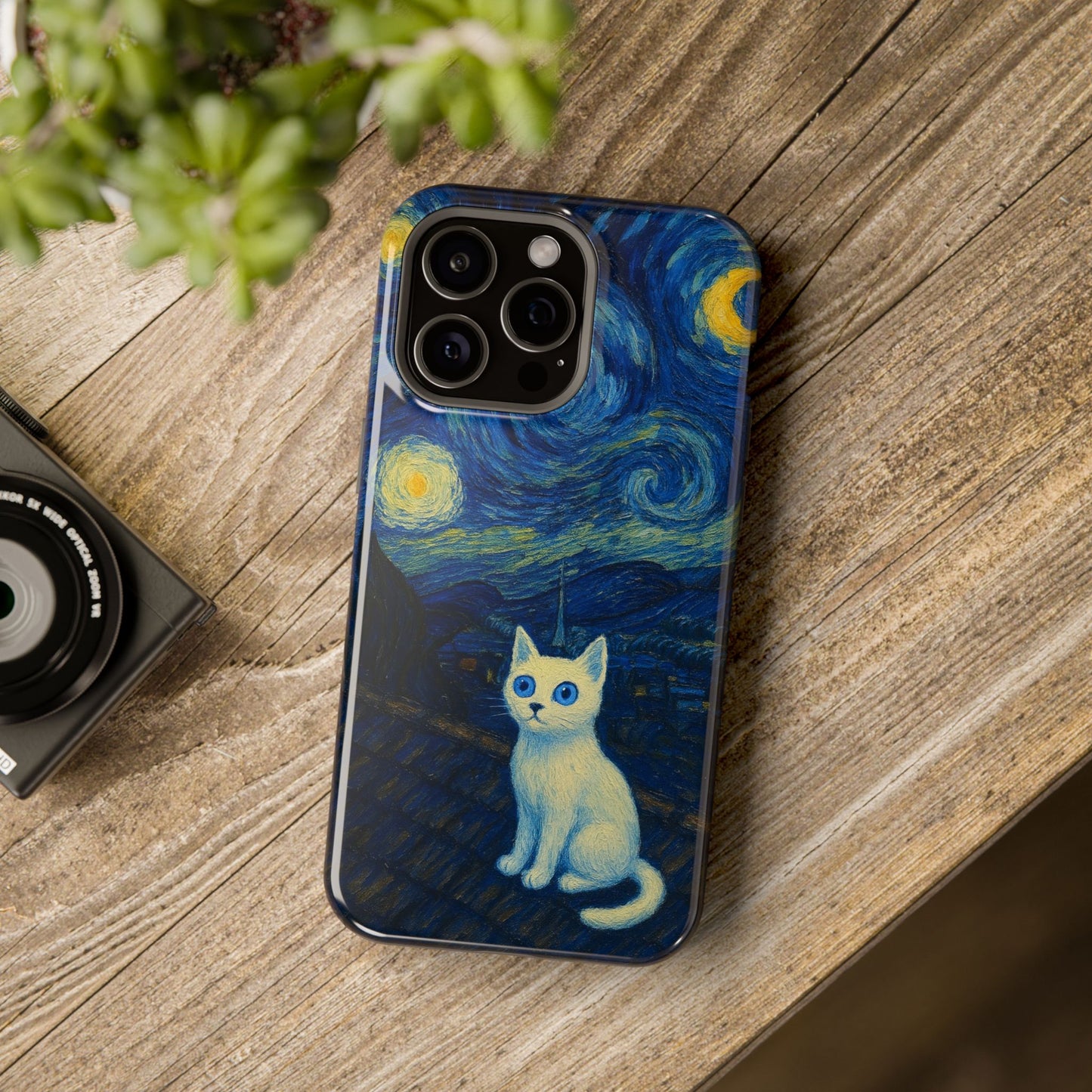 Starry Night Cat – Van Gogh Inspired – iPhone 16, 15, 14, 13 – MagSafe Magnetic Tough Case by HitStickers