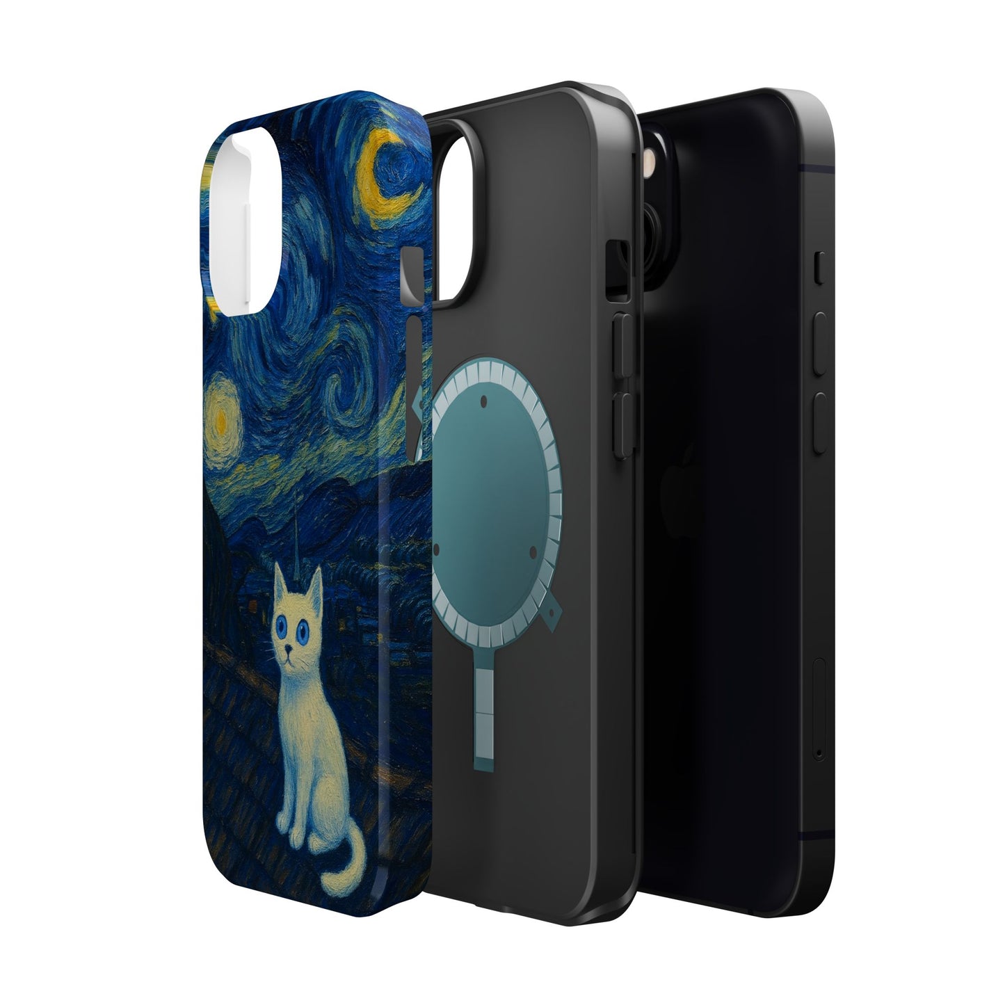 Starry Night Cat – Van Gogh Inspired – iPhone 16, 15, 14, 13 – MagSafe Magnetic Tough Case by HitStickers