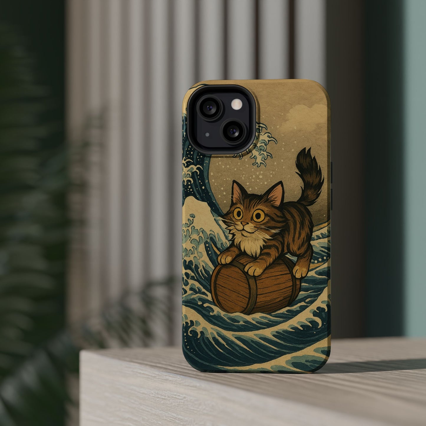 The Great Wave Cat – Hokusai Inspired – iPhone 16, 15, 14, 13 – MagSafe Magnetic Tough Case by HitStickers