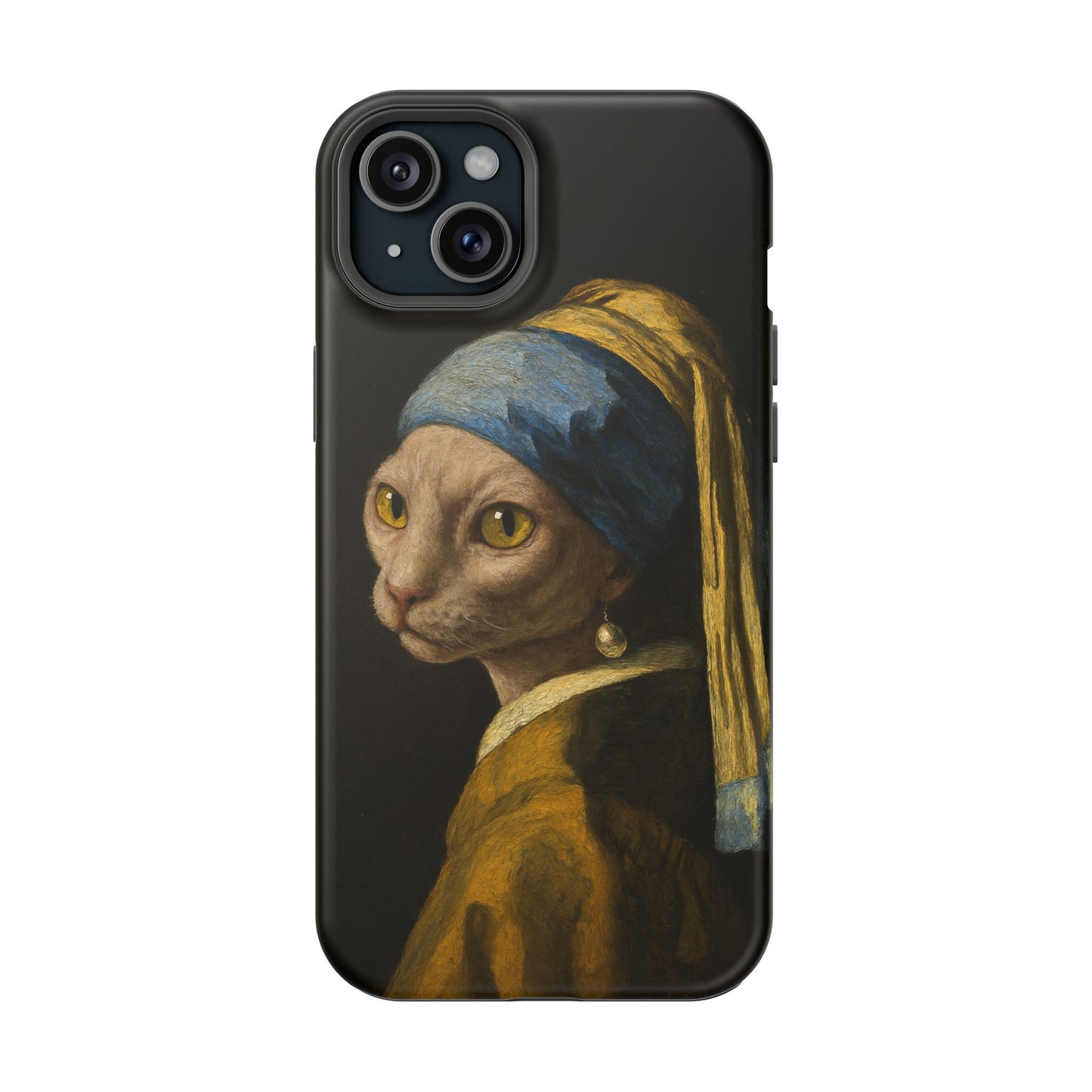 Cat with a Pearl Earring – Vermeer Inspired – iPhone 16, 15, 14, 13 – MagSafe Magnetic Tough Case by HitStickers