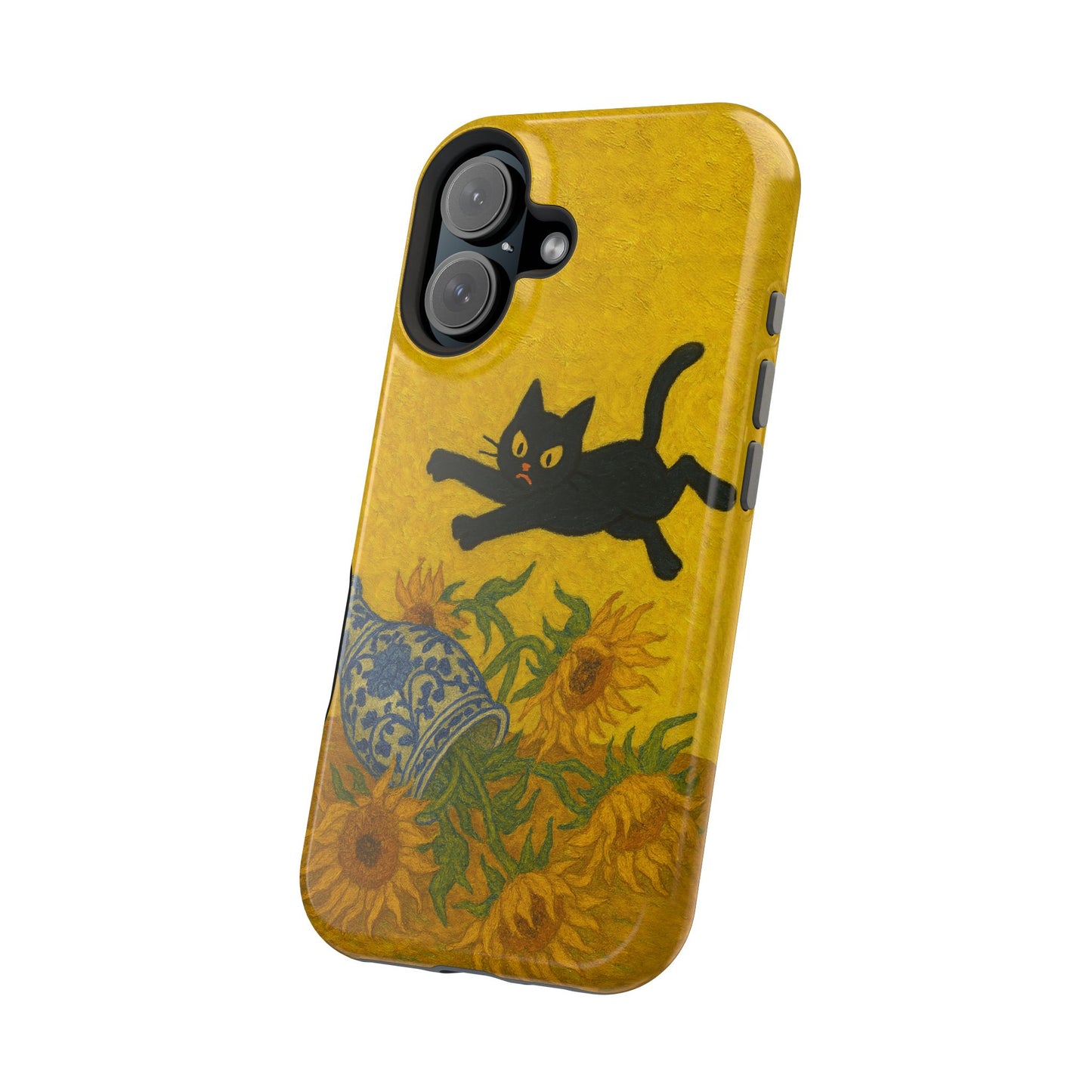 Mischievous Cat & Sunflowers – Van Gogh Inspired – iPhone 16, 15, 14, 13 – MagSafe Magnetic Tough Case by HitStickers