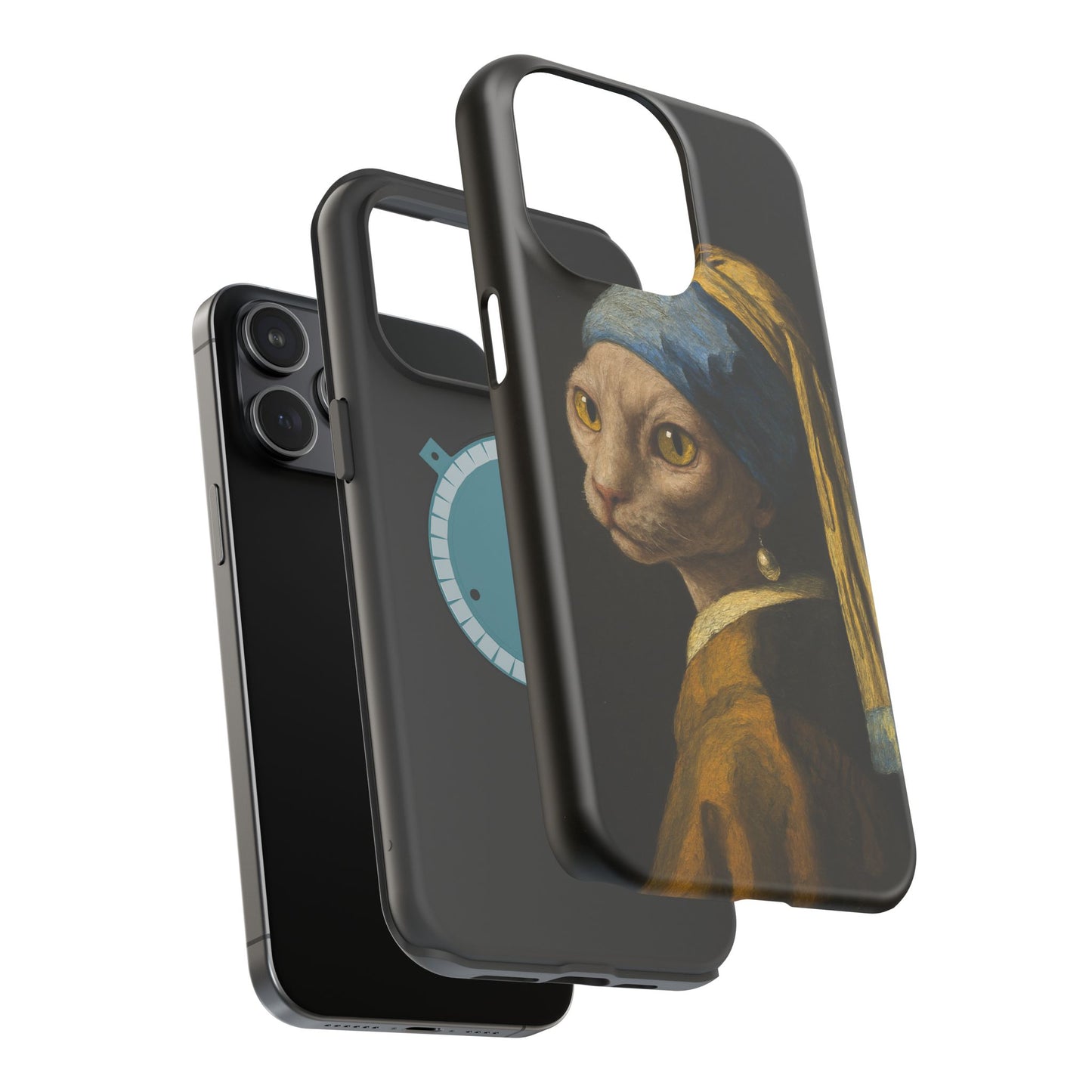 Cat with a Pearl Earring – Vermeer Inspired – iPhone 16, 15, 14, 13 – MagSafe Magnetic Tough Case by HitStickers