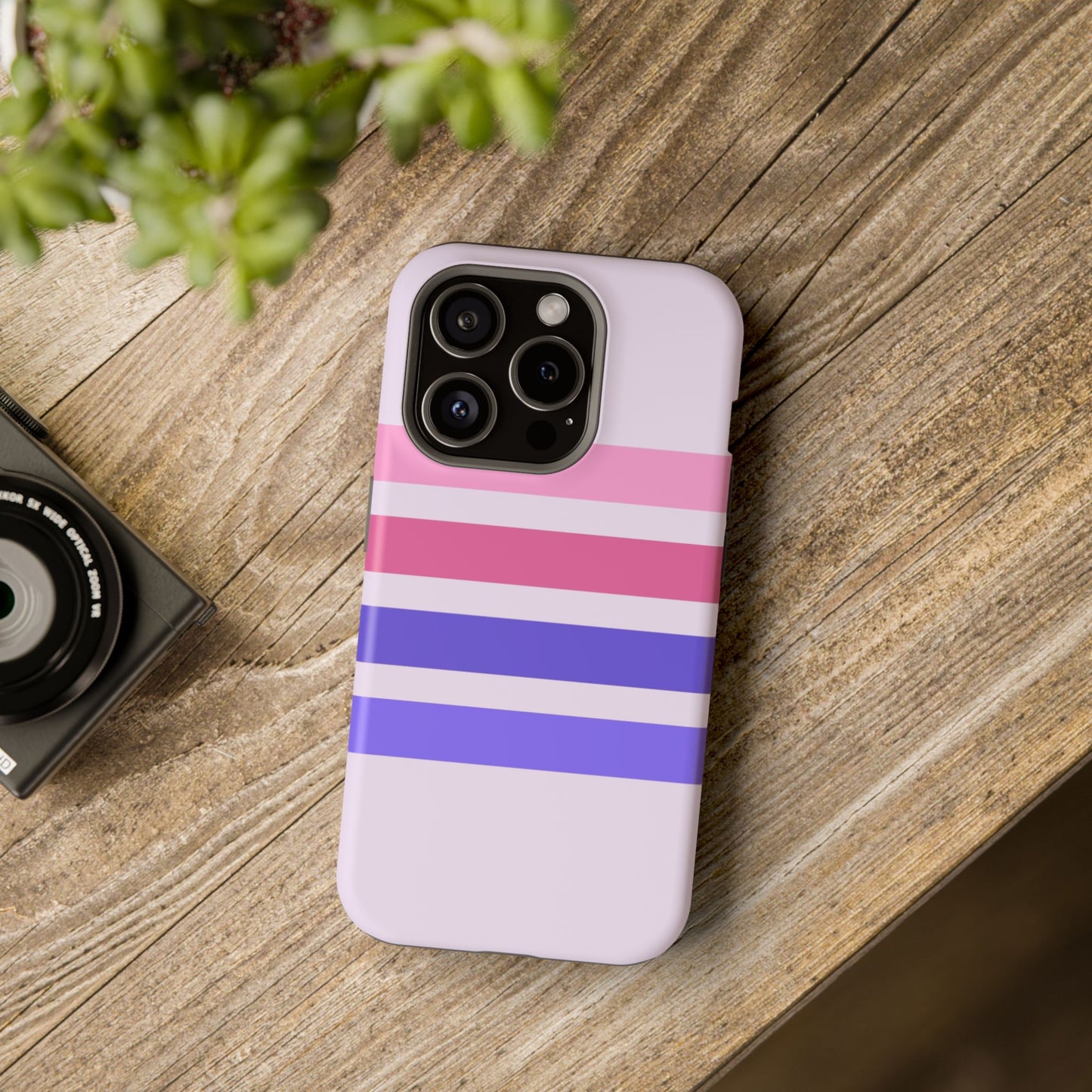 Lavender Love Striped – iPhone 16, 15, 14, 13 – MagSafe Magnetic Tough Case by HitStickers