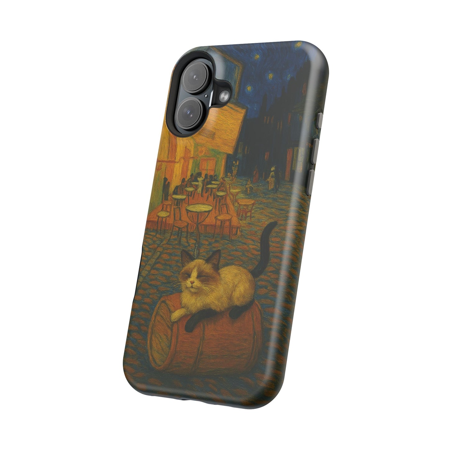 Café Cat at Night – Van Gogh Inspired – iPhone 16, 15, 14, 13 – MagSafe Magnetic Tough Case by HitStickers