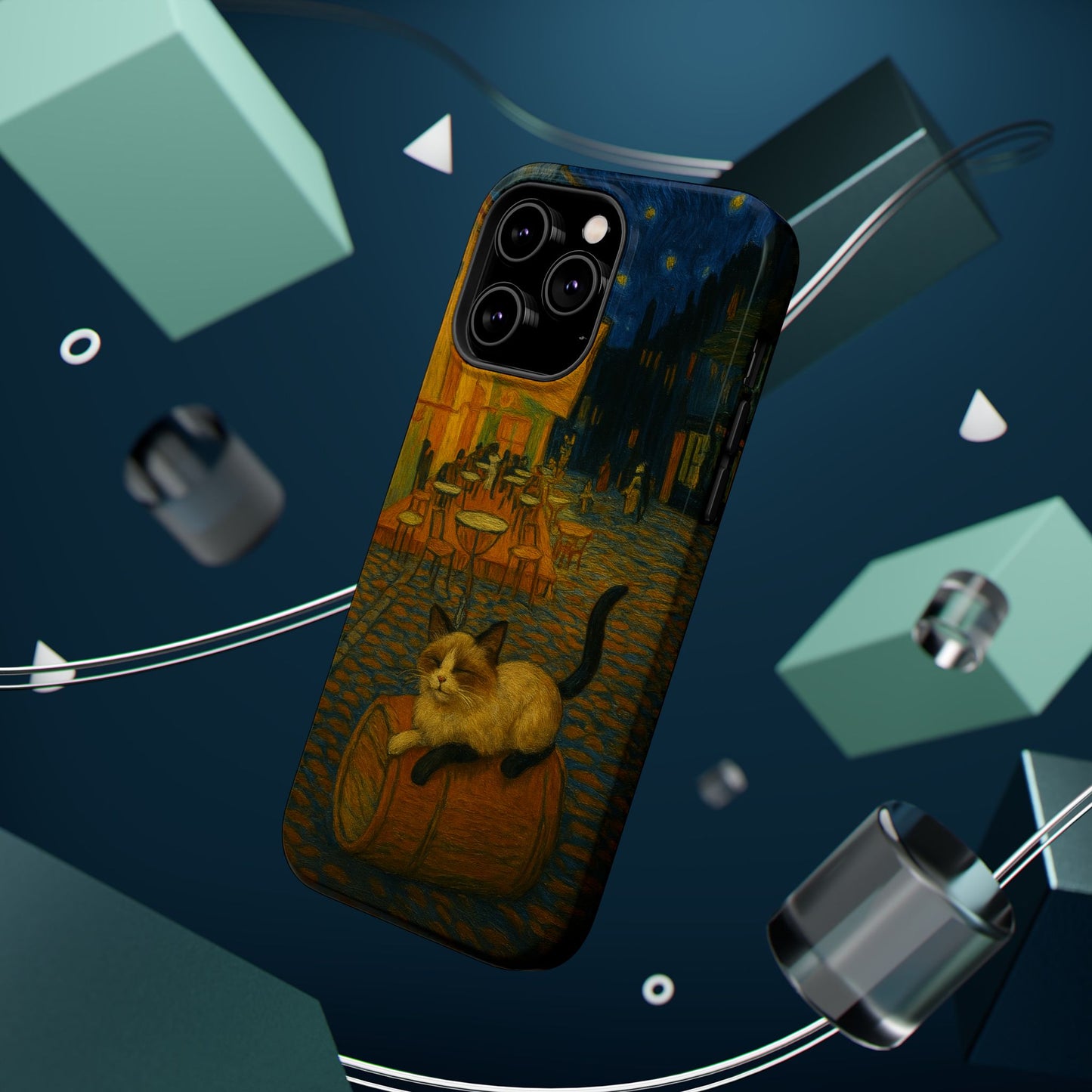 Café Cat at Night – Van Gogh Inspired – iPhone 16, 15, 14, 13 – MagSafe Magnetic Tough Case by HitStickers