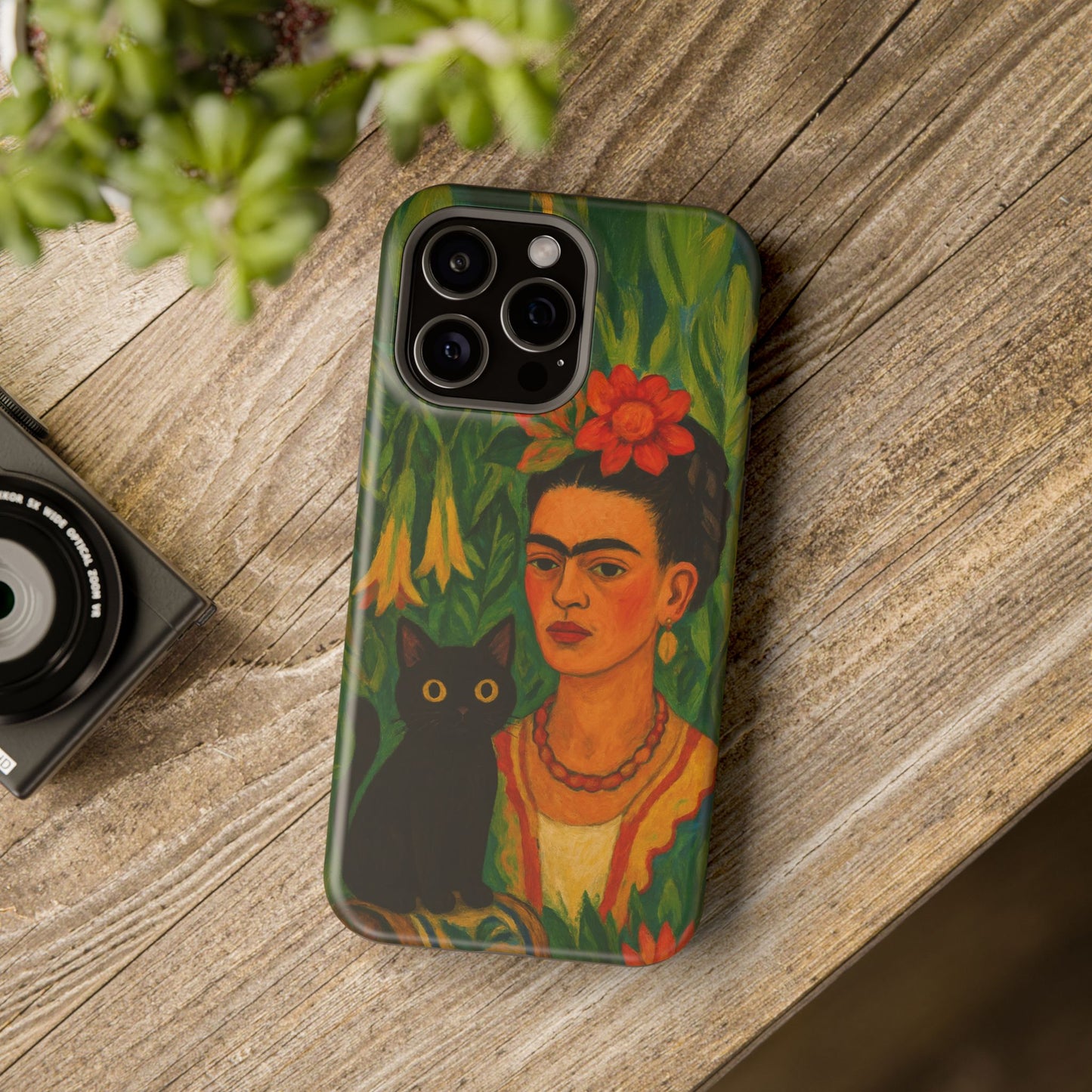 Frida & the Black Cat – Kahlo Inspired – iPhone 16, 15, 14, 13 – MagSafe Magnetic Tough Case by HitStickers