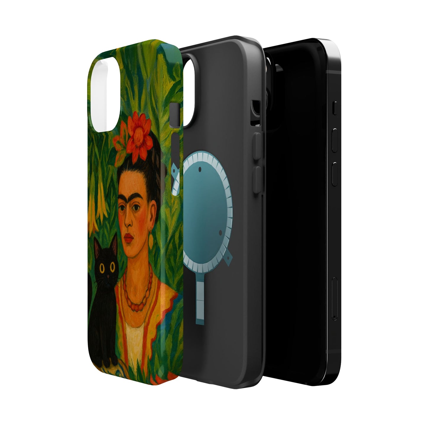 Frida & the Black Cat – Kahlo Inspired – iPhone 16, 15, 14, 13 – MagSafe Magnetic Tough Case by HitStickers