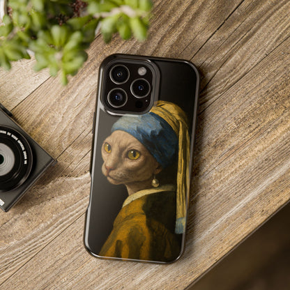 Cat with a Pearl Earring – Vermeer Inspired – iPhone 16, 15, 14, 13 – MagSafe Magnetic Tough Case by HitStickers