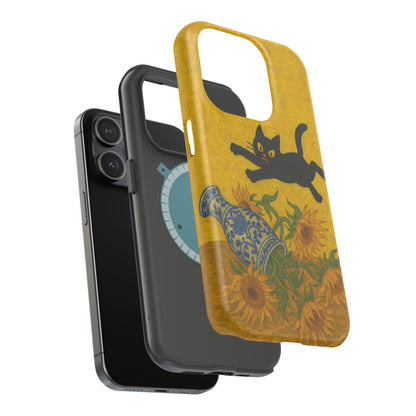 Mischievous Cat & Sunflowers – Van Gogh Inspired – iPhone 16, 15, 14, 13 – MagSafe Magnetic Tough Case by HitStickers
