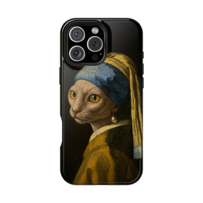 Cat with a Pearl Earring – Vermeer Inspired – iPhone 16, 15, 14, 13 – MagSafe Magnetic Tough Case by HitStickers
