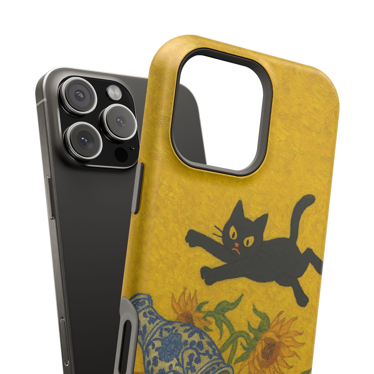 Mischievous Cat & Sunflowers – Van Gogh Inspired – iPhone 16, 15, 14, 13 – MagSafe Magnetic Tough Case by HitStickers