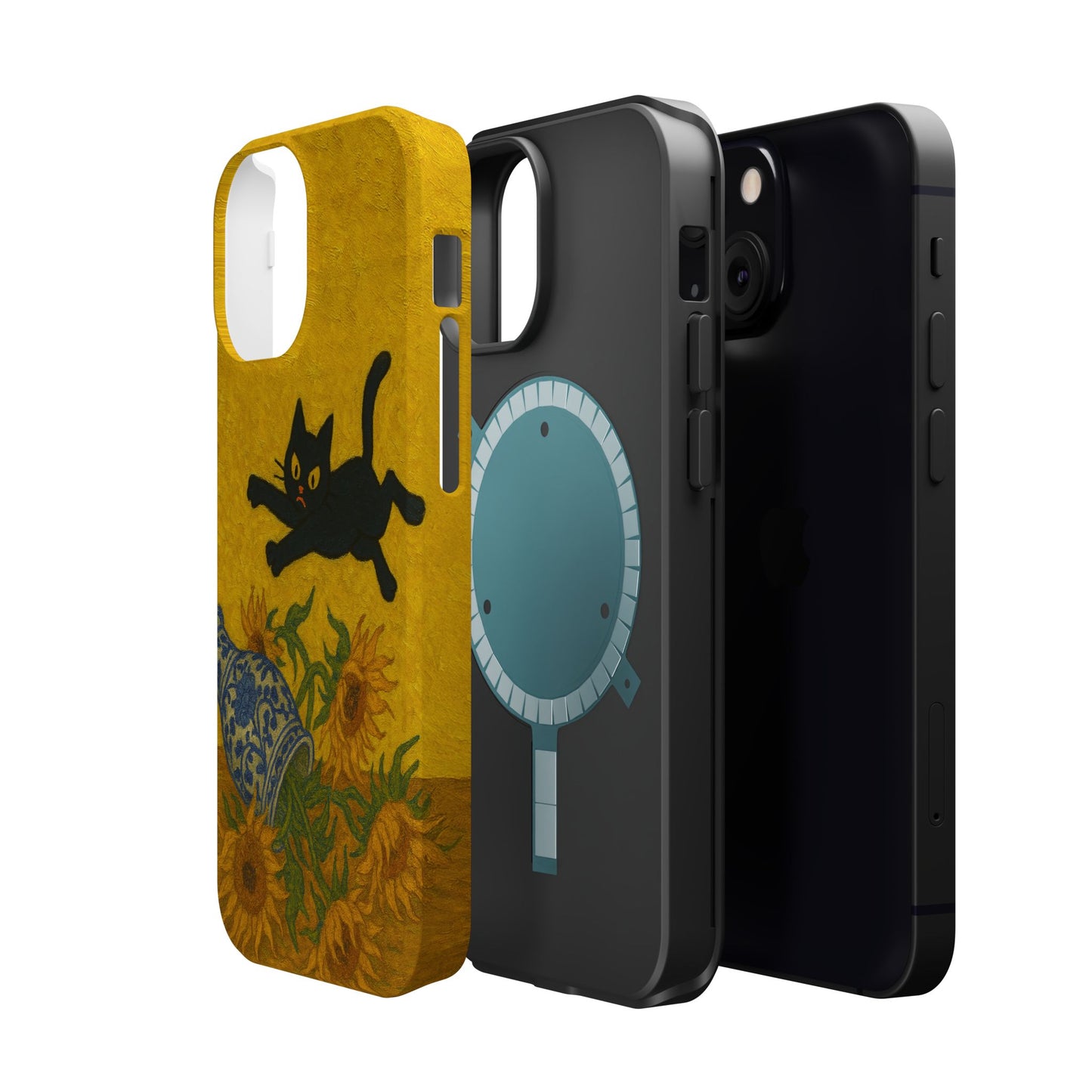 Mischievous Cat & Sunflowers – Van Gogh Inspired – iPhone 16, 15, 14, 13 – MagSafe Magnetic Tough Case by HitStickers